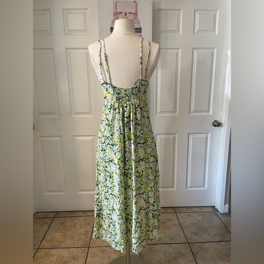 Urban Outfitters UO Dress First Sight Midi Floral Dress Spaghetti Straps Linen - Picture 9 of 11